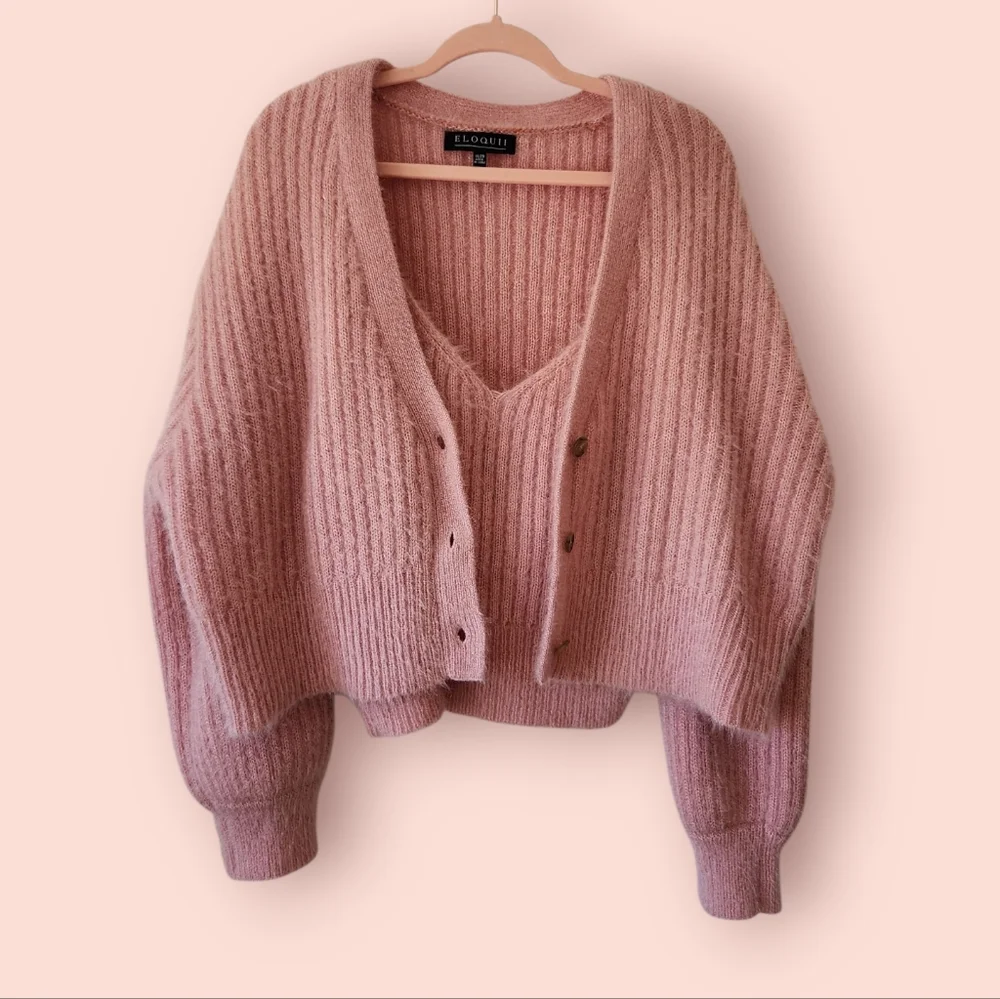 Eloquii Pink Cardigan‎ Tank Top Set Fuzzy - Picture 2 of 12
